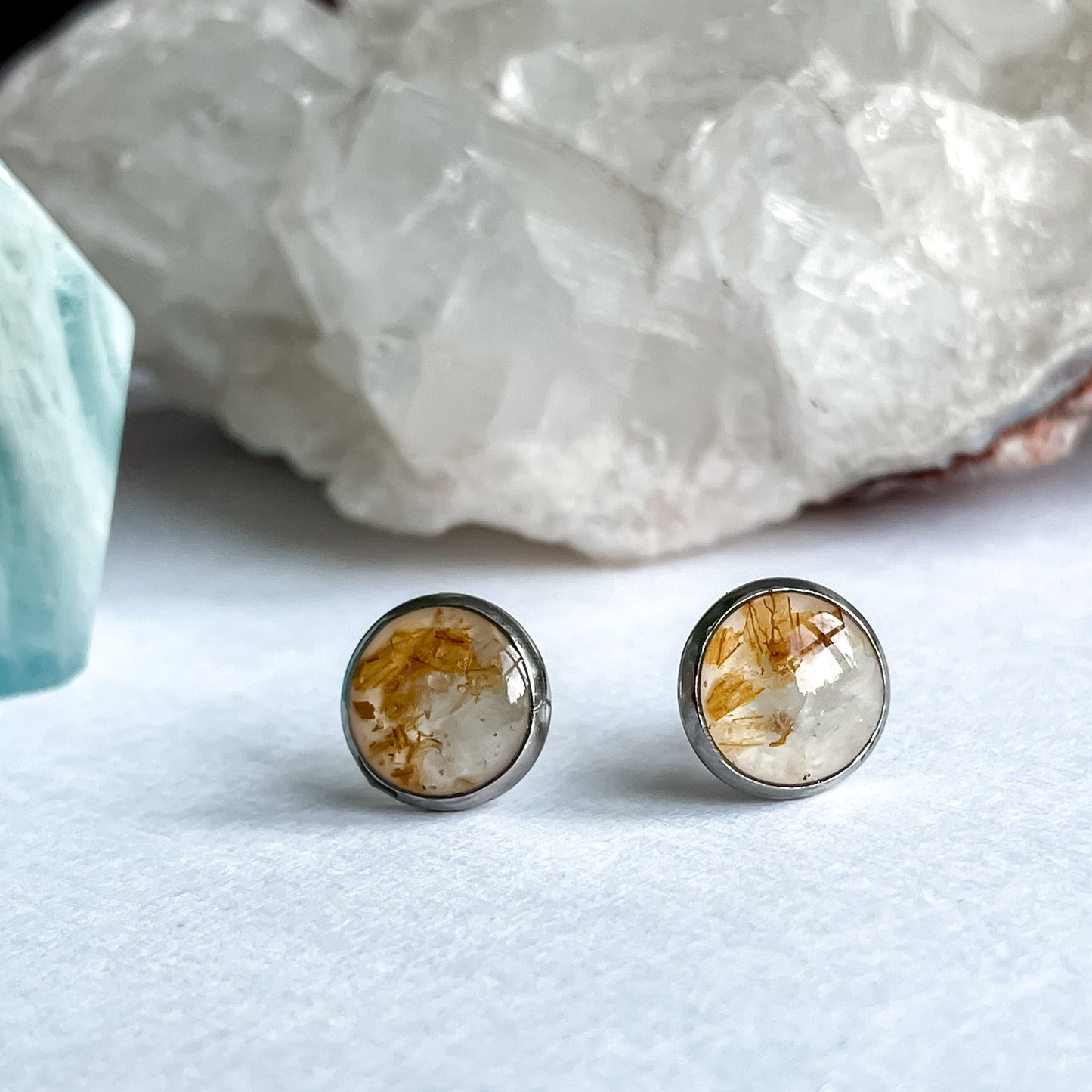 March Stud Earrings - Daffodil & Aquamarine