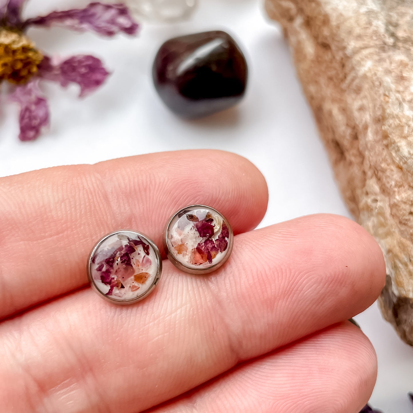 January Stud Earrings - Carnation & Garnet