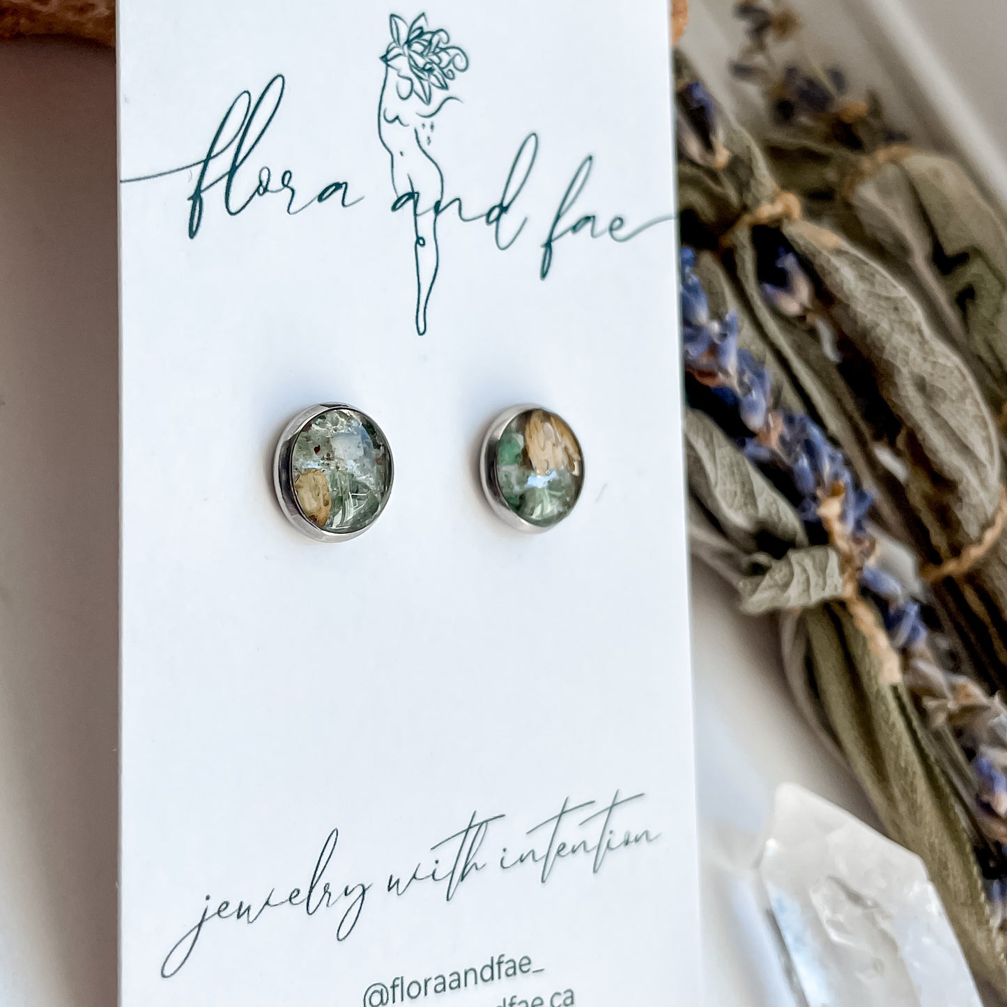 May Stud Earrings - Lily of the Valley & Emerald