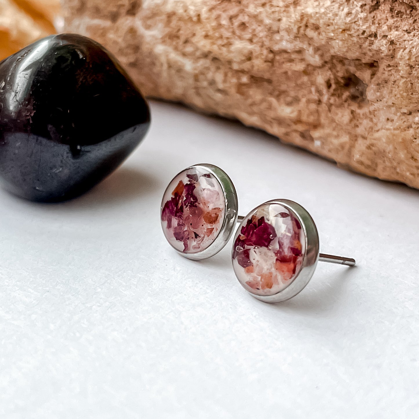 January Stud Earrings - Carnation & Garnet