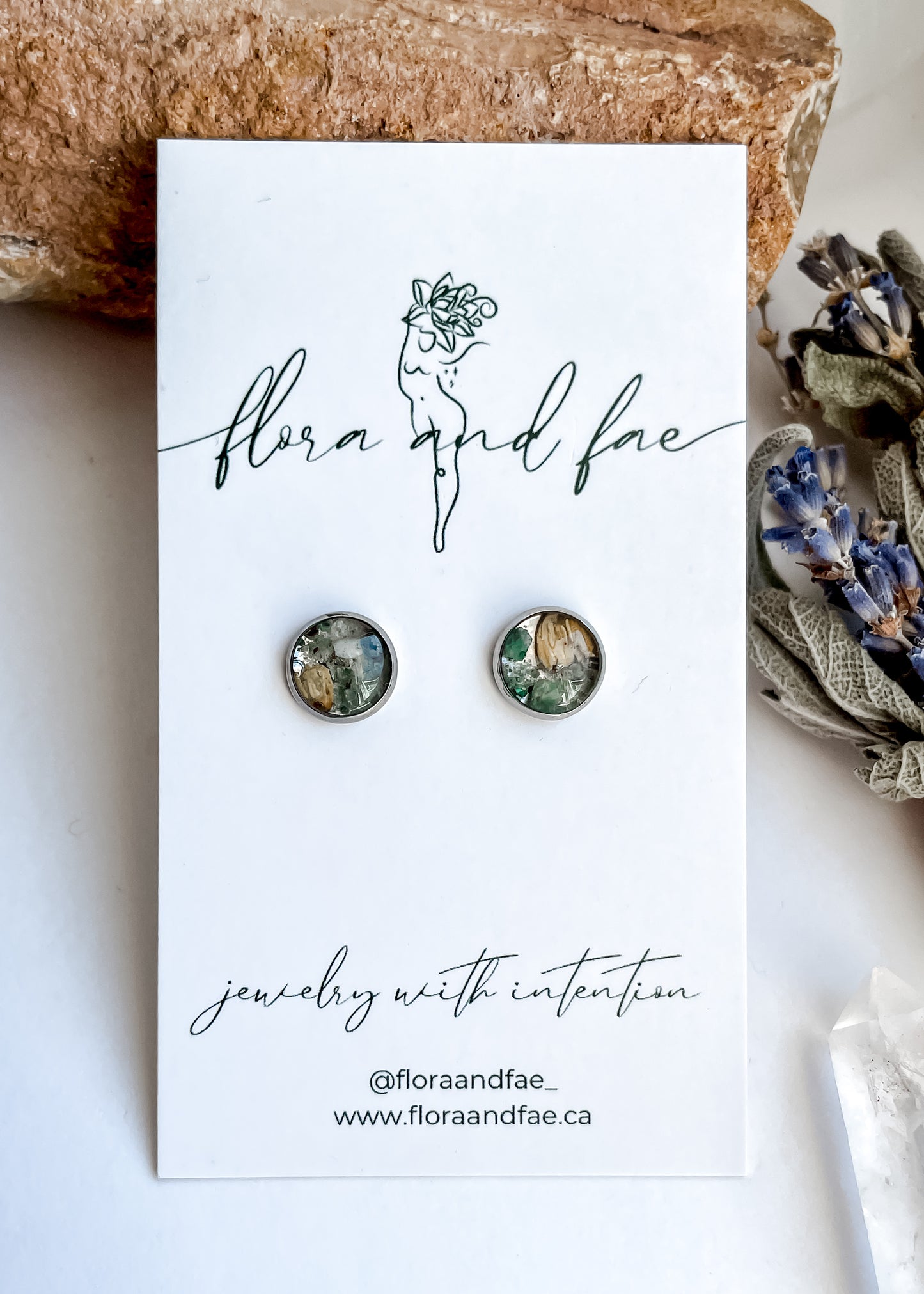 May Stud Earrings - Lily of the Valley & Emerald
