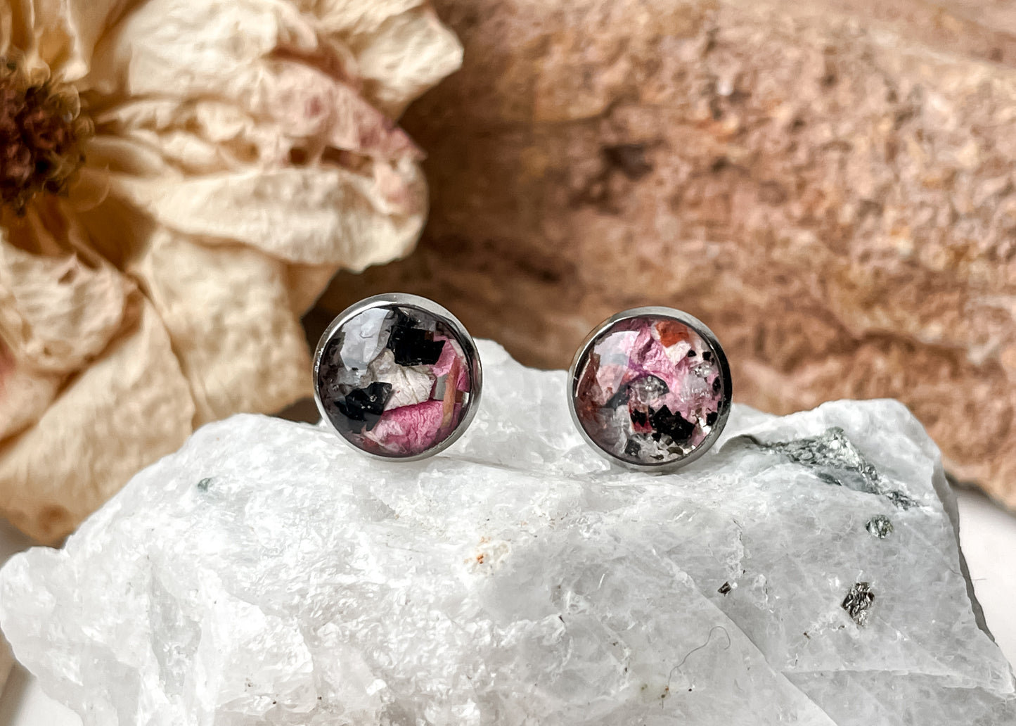 June Stud Earrings - Rose & Moonstone