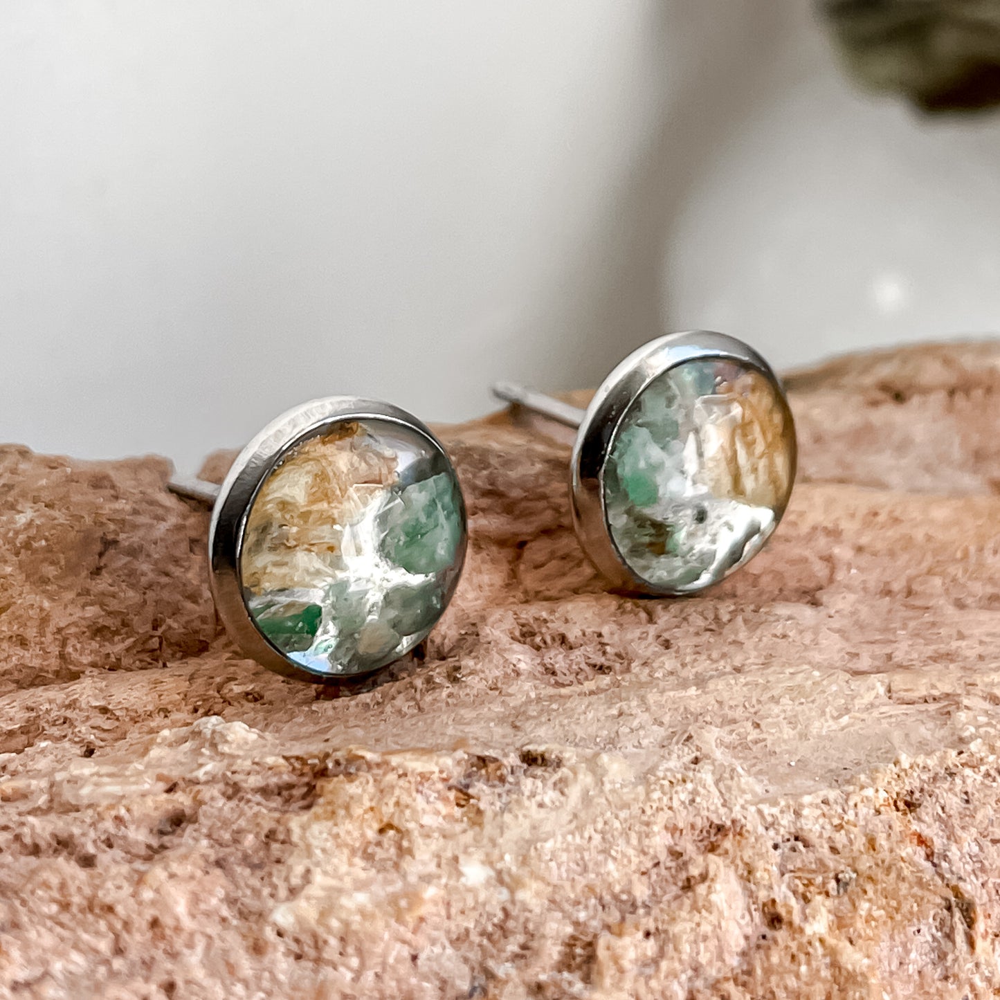 May Stud Earrings - Lily of the Valley & Emerald