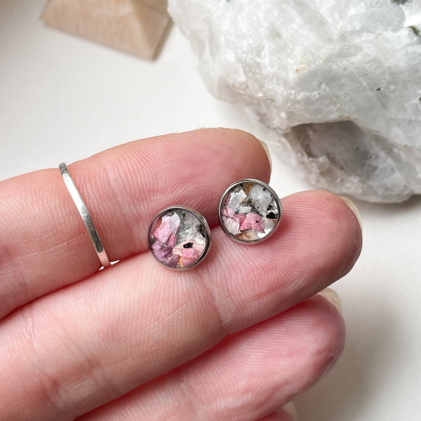 June Stud Earrings - Rose & Moonstone