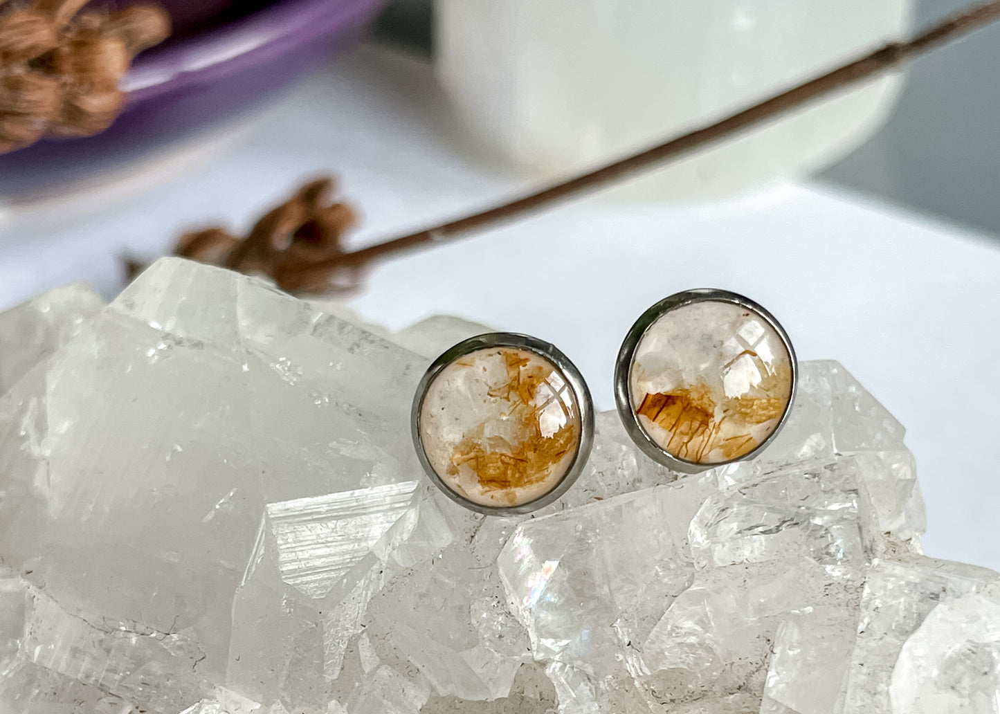 March Stud Earrings - Daffodil & Aquamarine