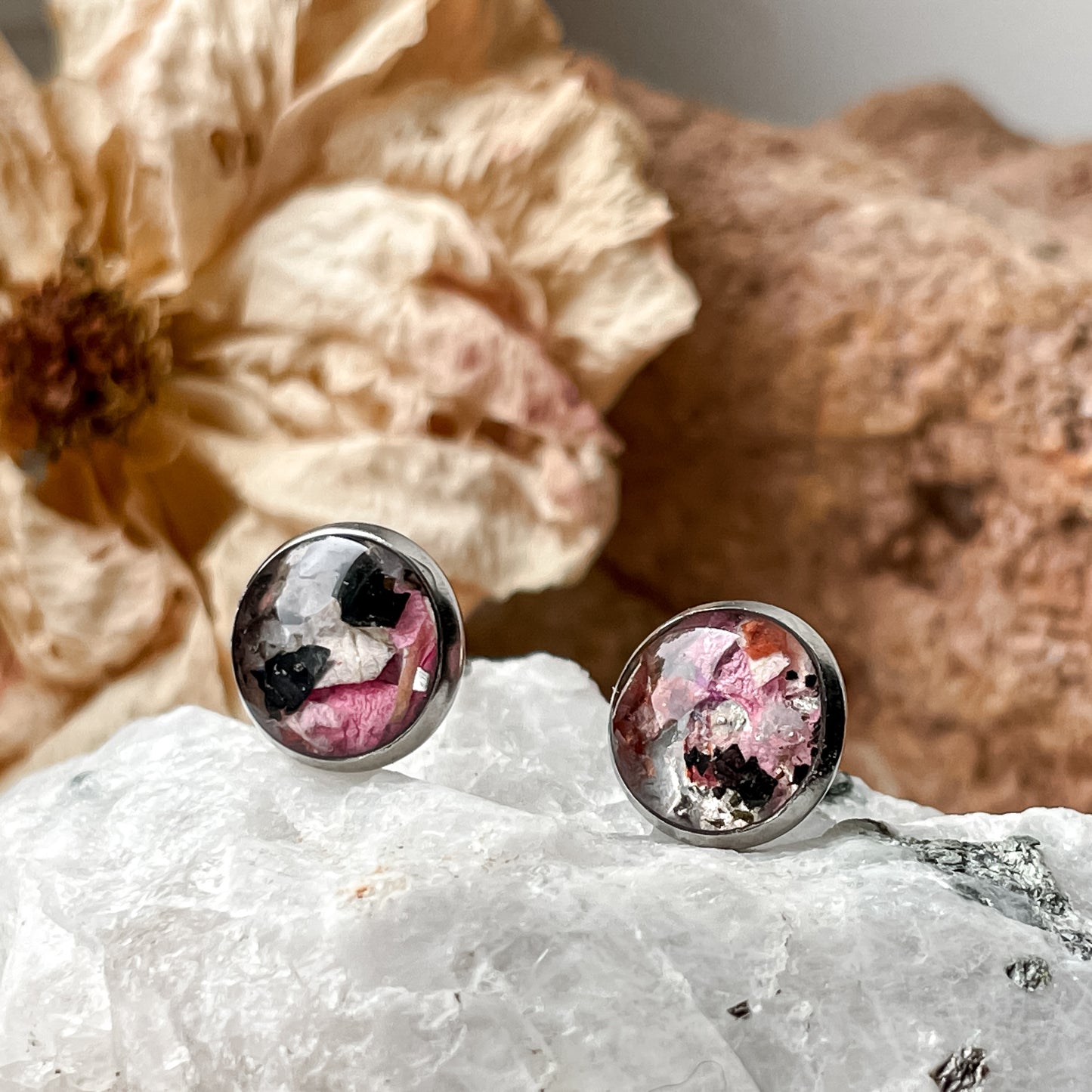 June Stud Earrings - Rose & Moonstone