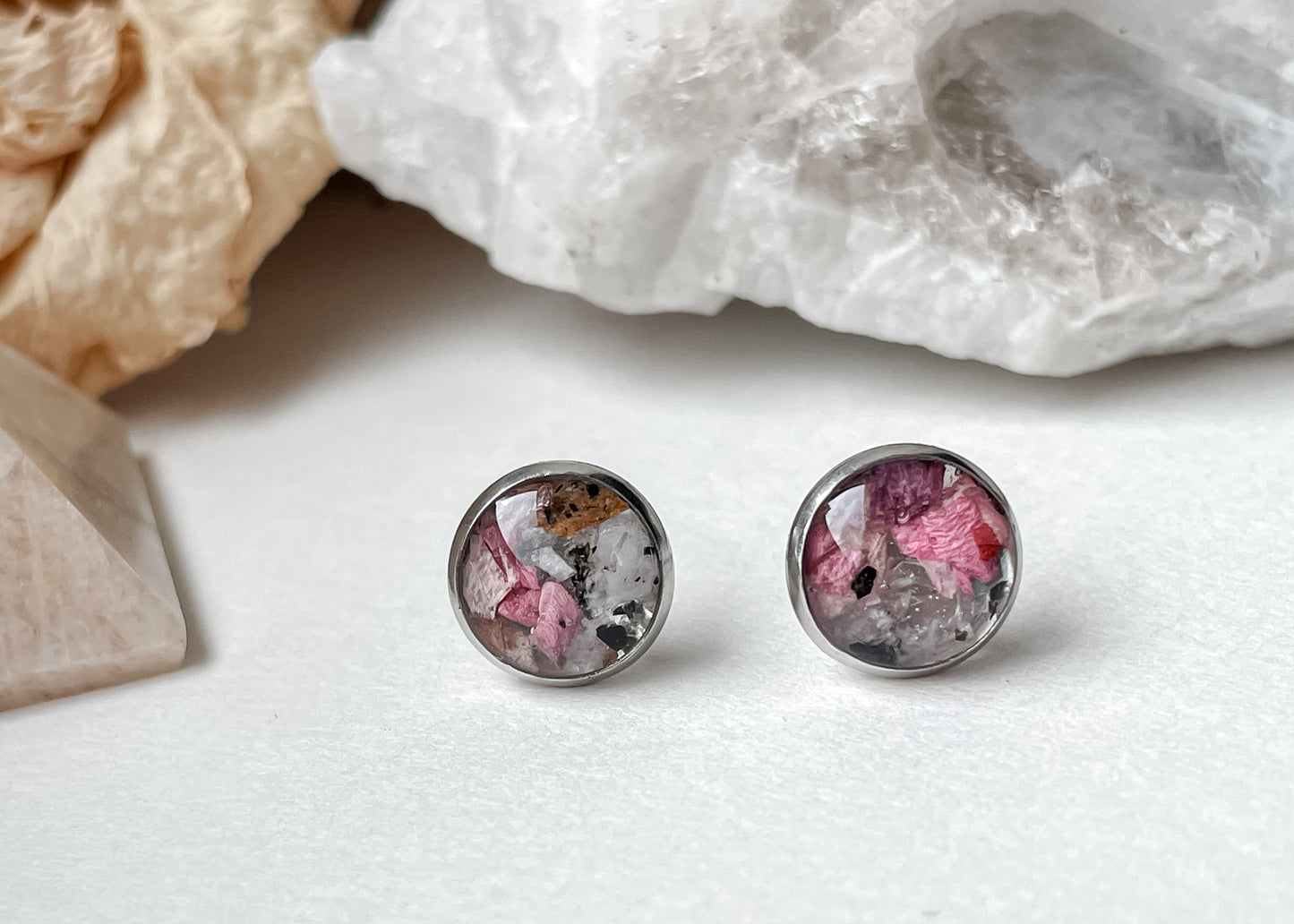 June Stud Earrings - Rose & Moonstone