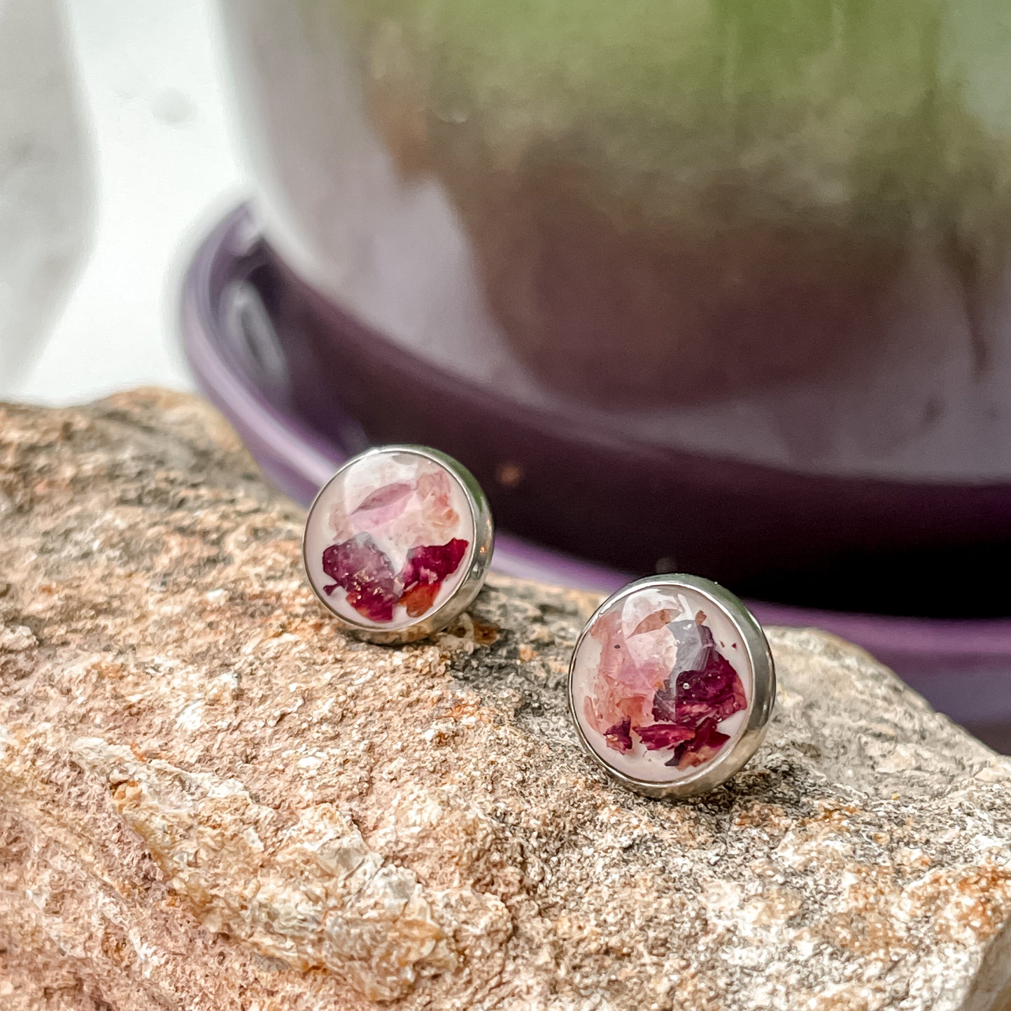January Stud Earrings - Carnation & Garnet