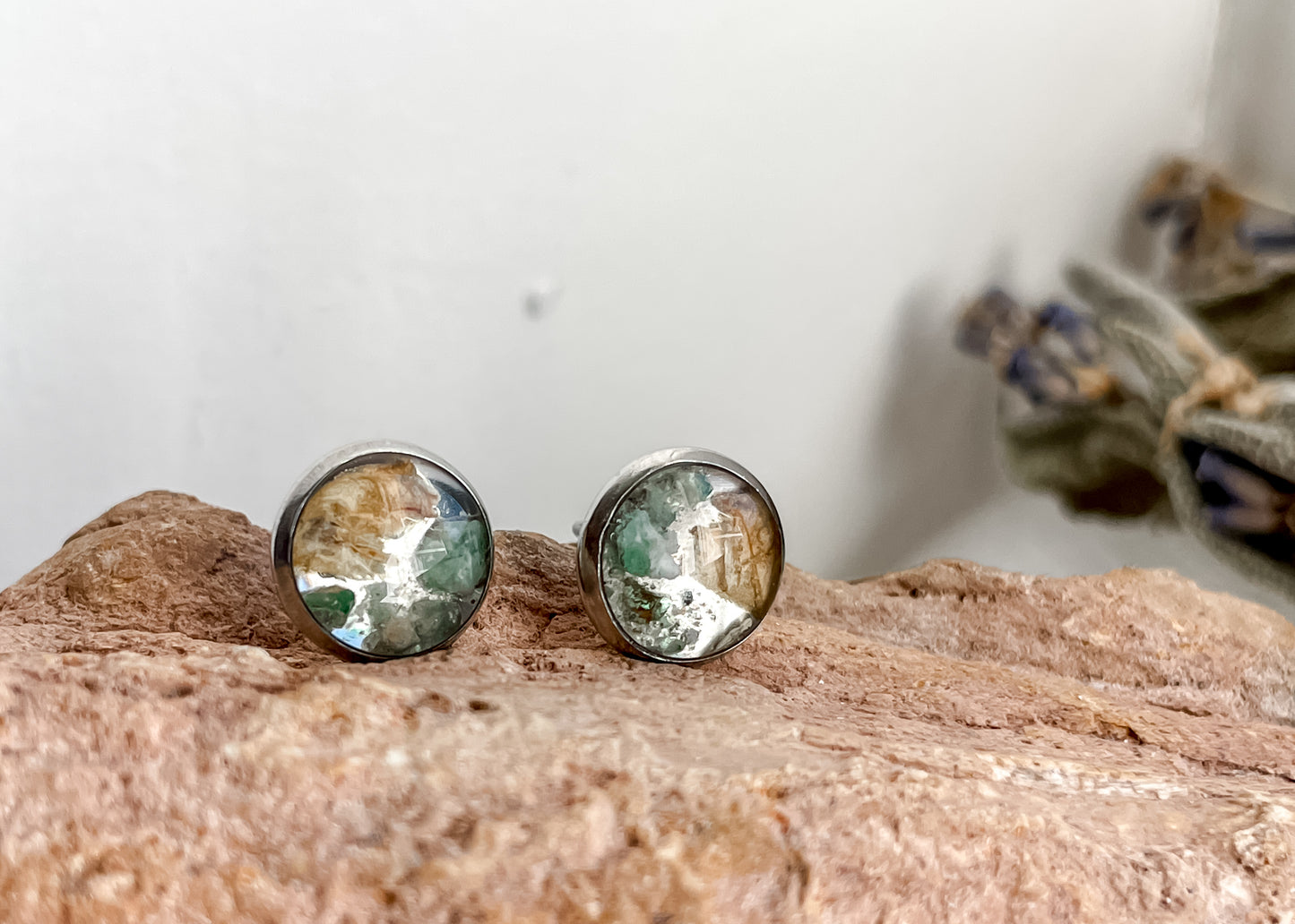 May Stud Earrings - Lily of the Valley & Emerald