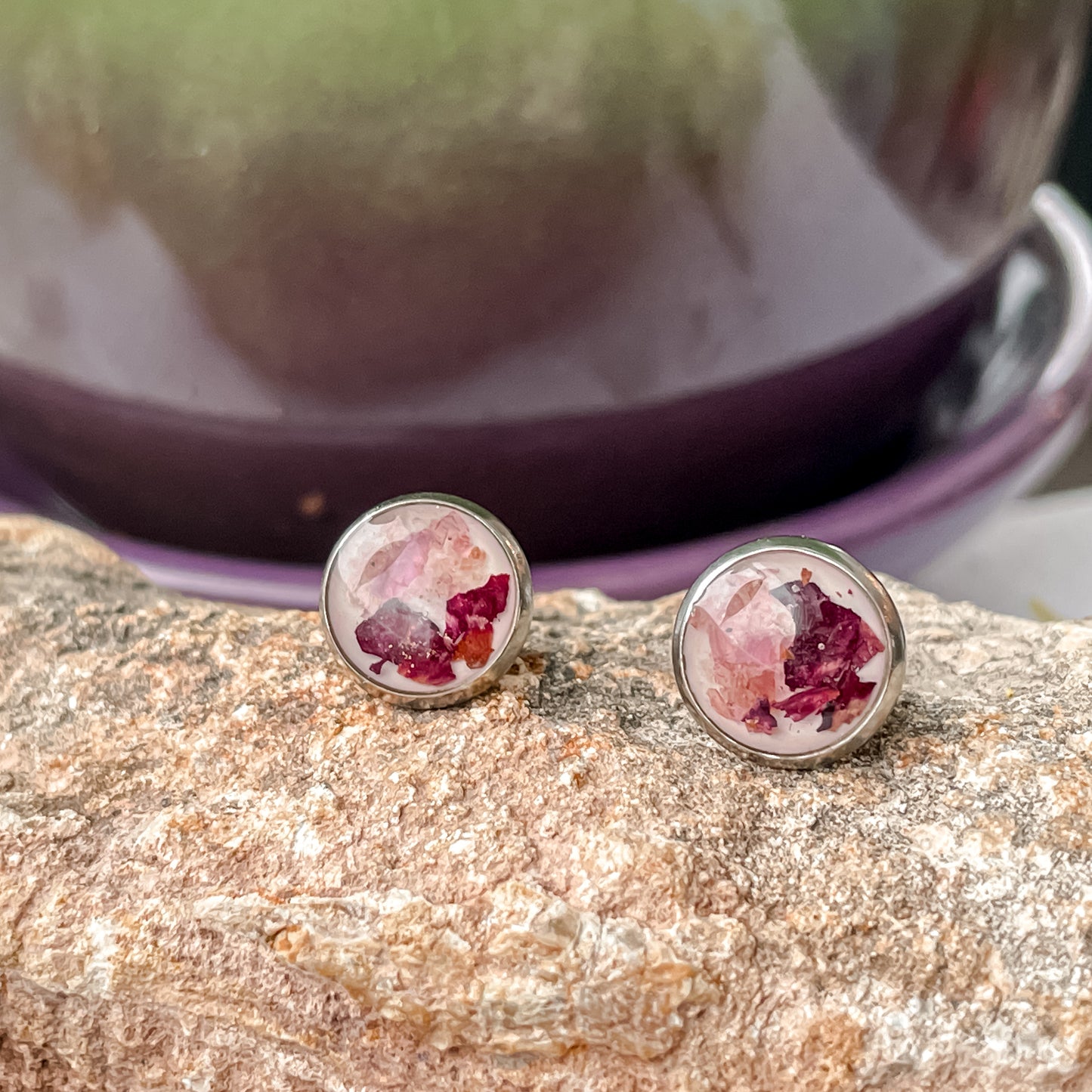 January Stud Earrings - Carnation & Garnet