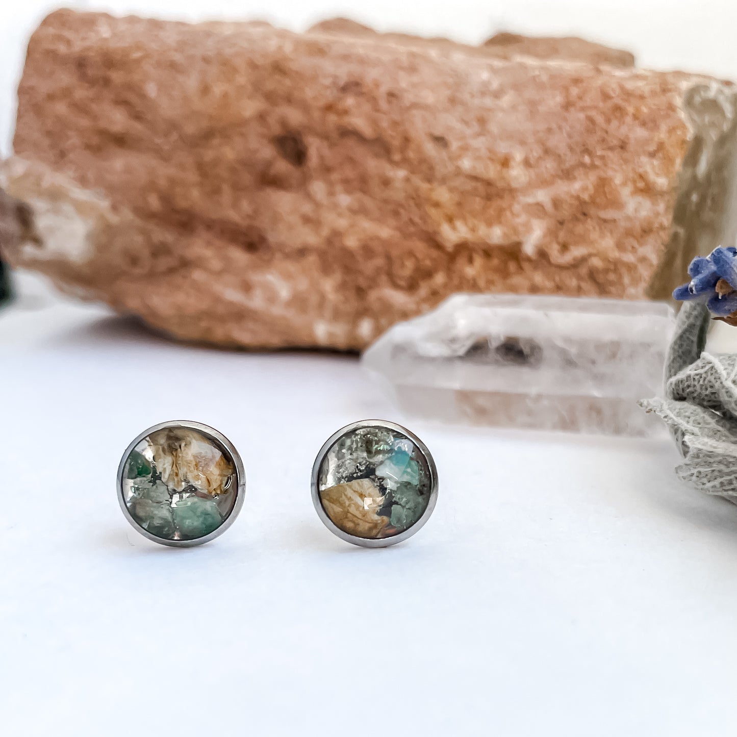 May Stud Earrings - Lily of the Valley & Emerald