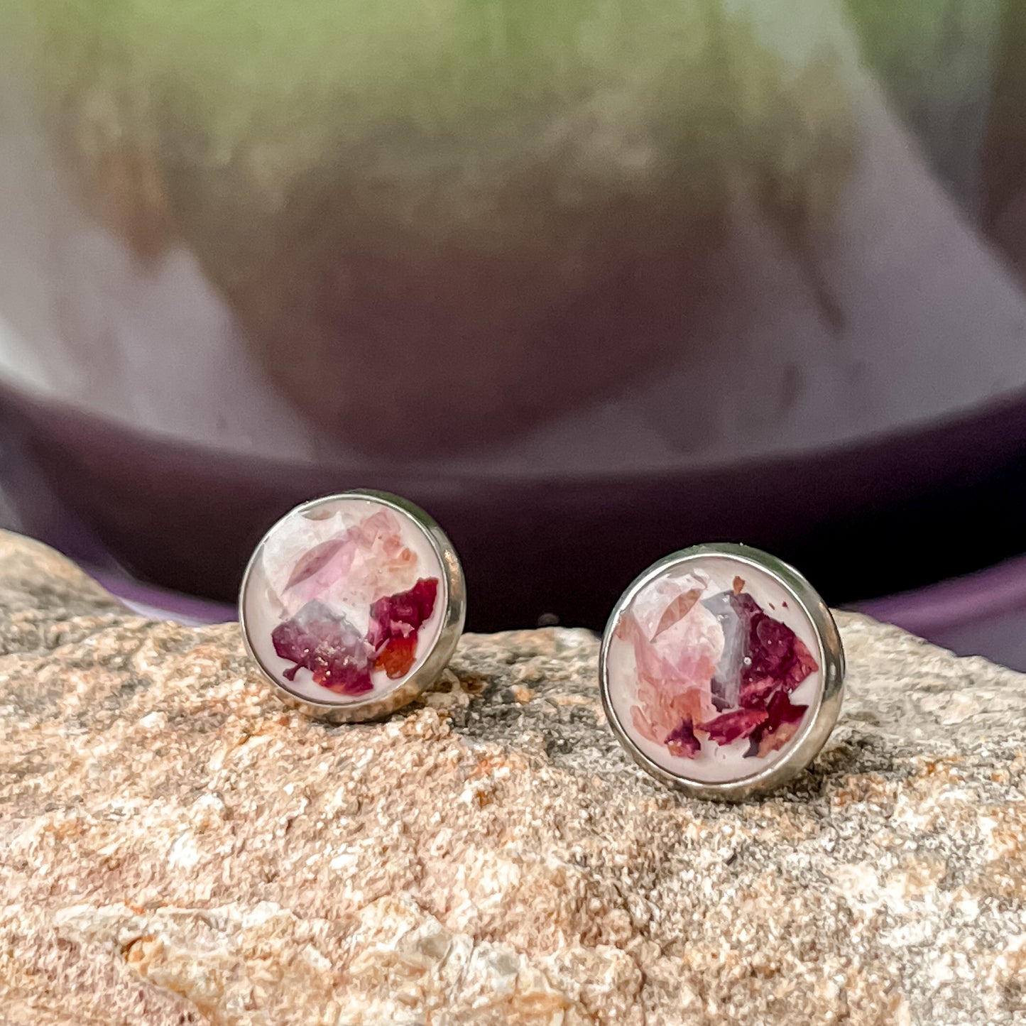 January Stud Earrings - Carnation & Garnet