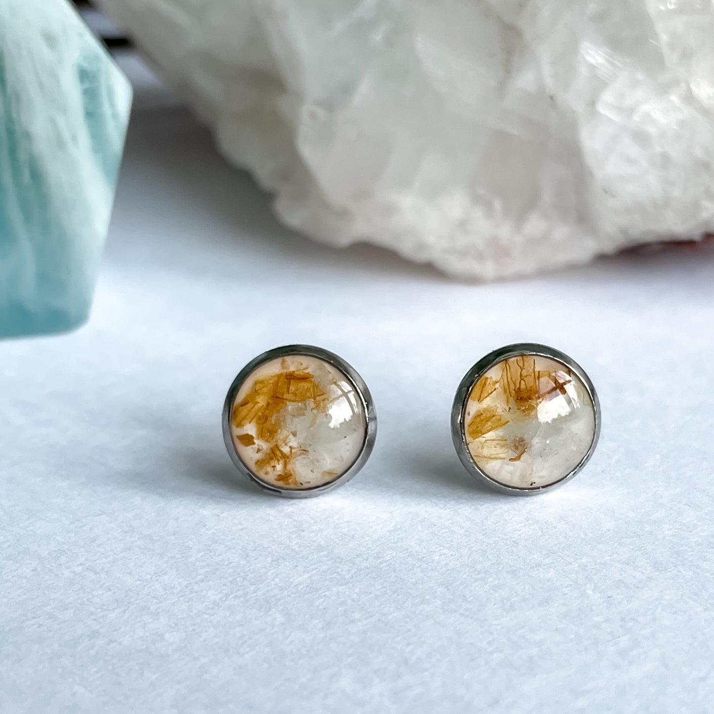 March Stud Earrings - Daffodil & Aquamarine