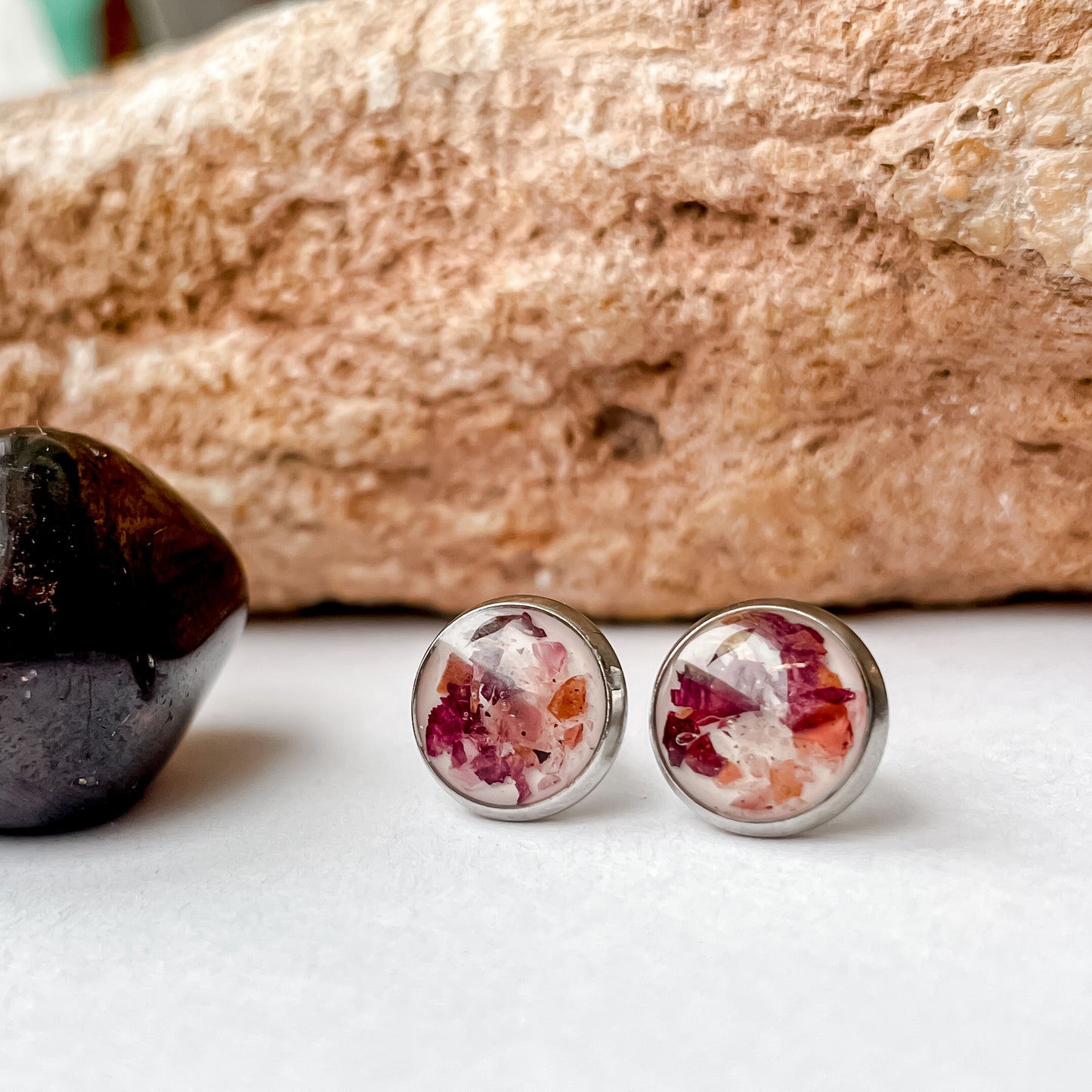 January Stud Earrings - Carnation & Garnet