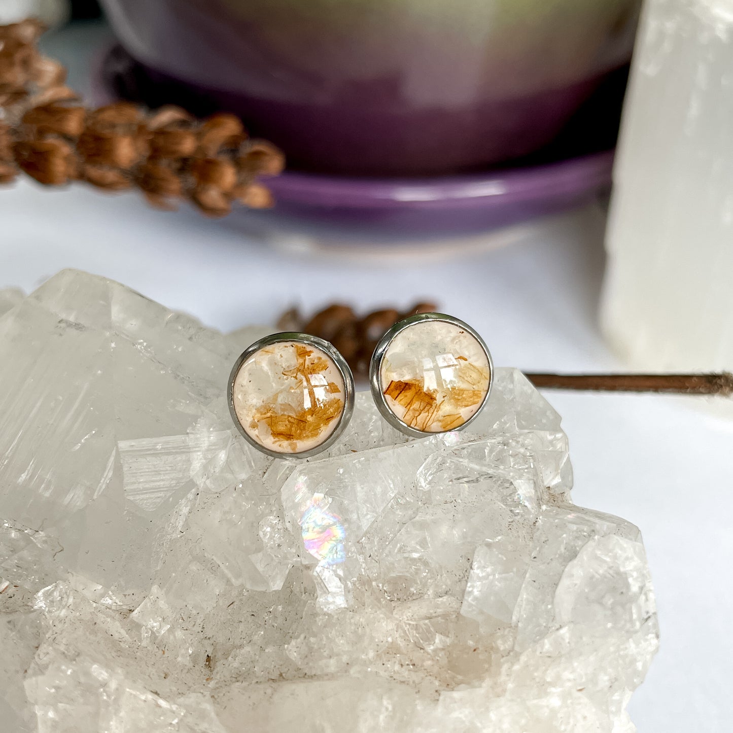 March Stud Earrings - Daffodil & Aquamarine