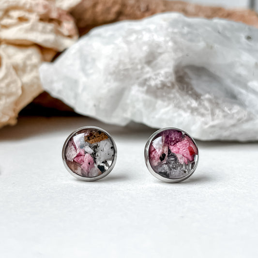 June Stud Earrings - Rose & Moonstone