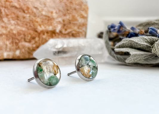 May Stud Earrings - Lily of the Valley & Emerald