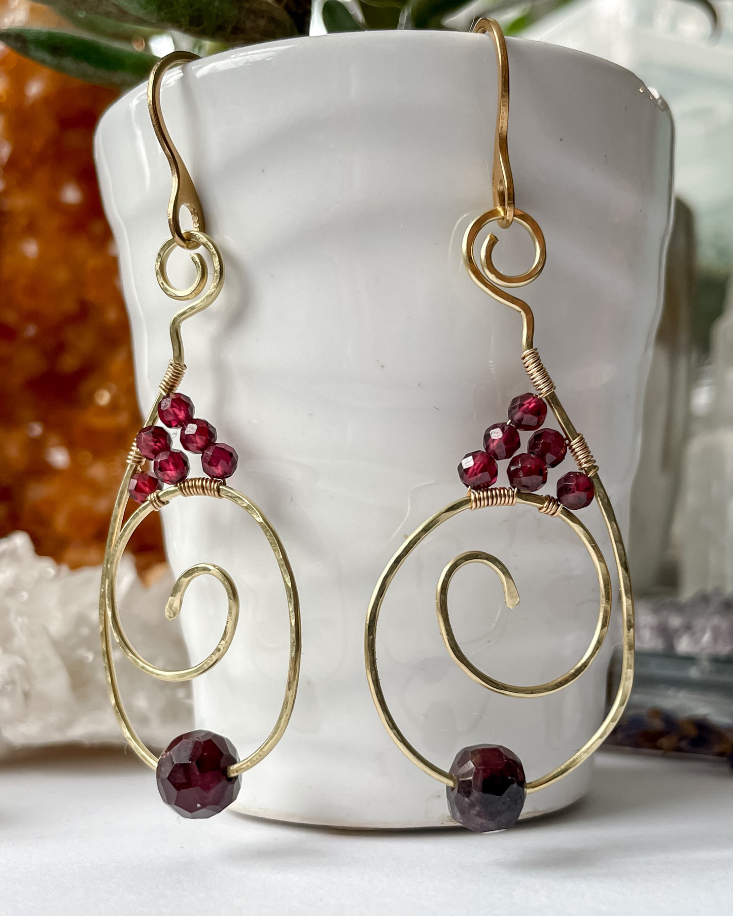 Garnet Spiral Earrings