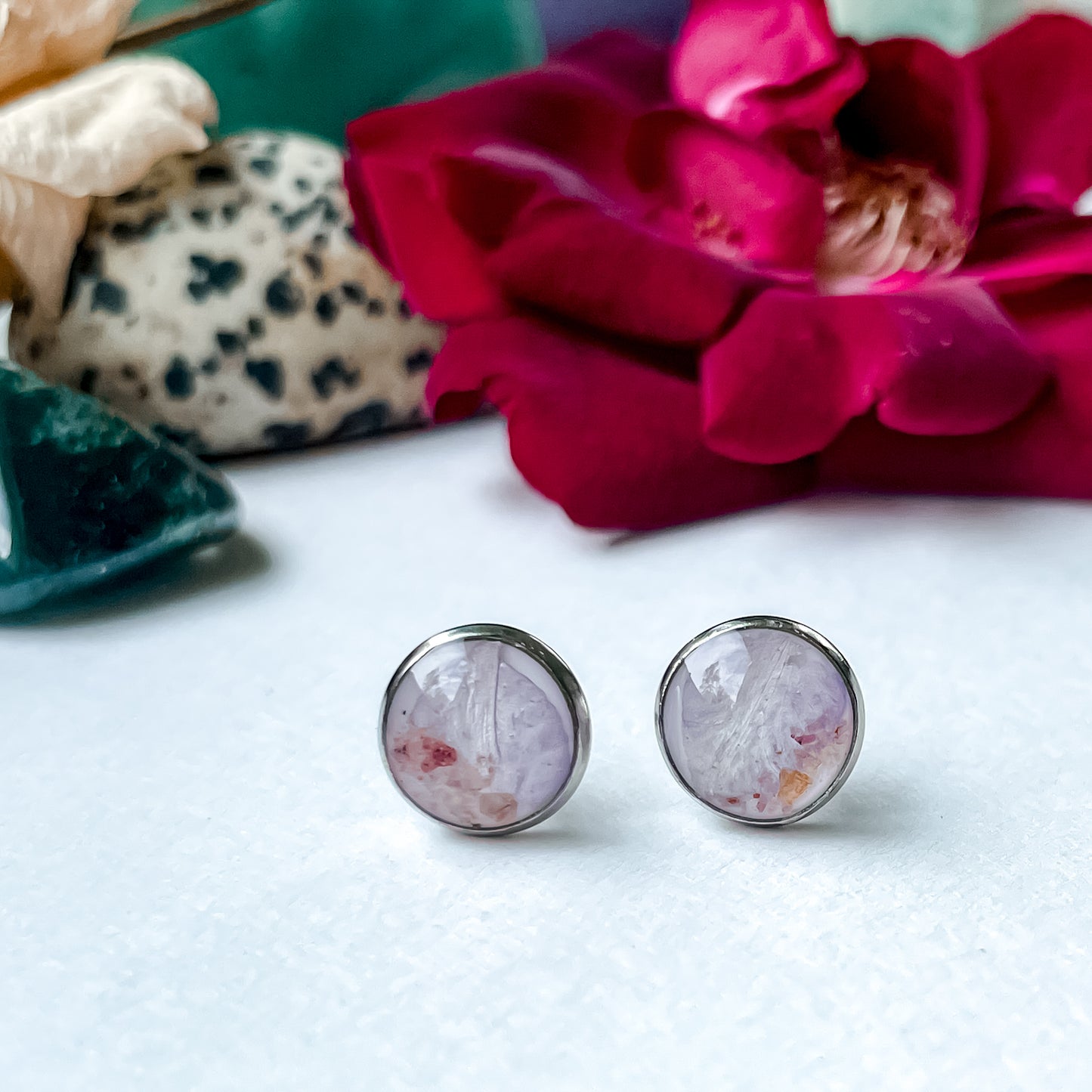 July Stud Earrings - Larkspur & Ruby
