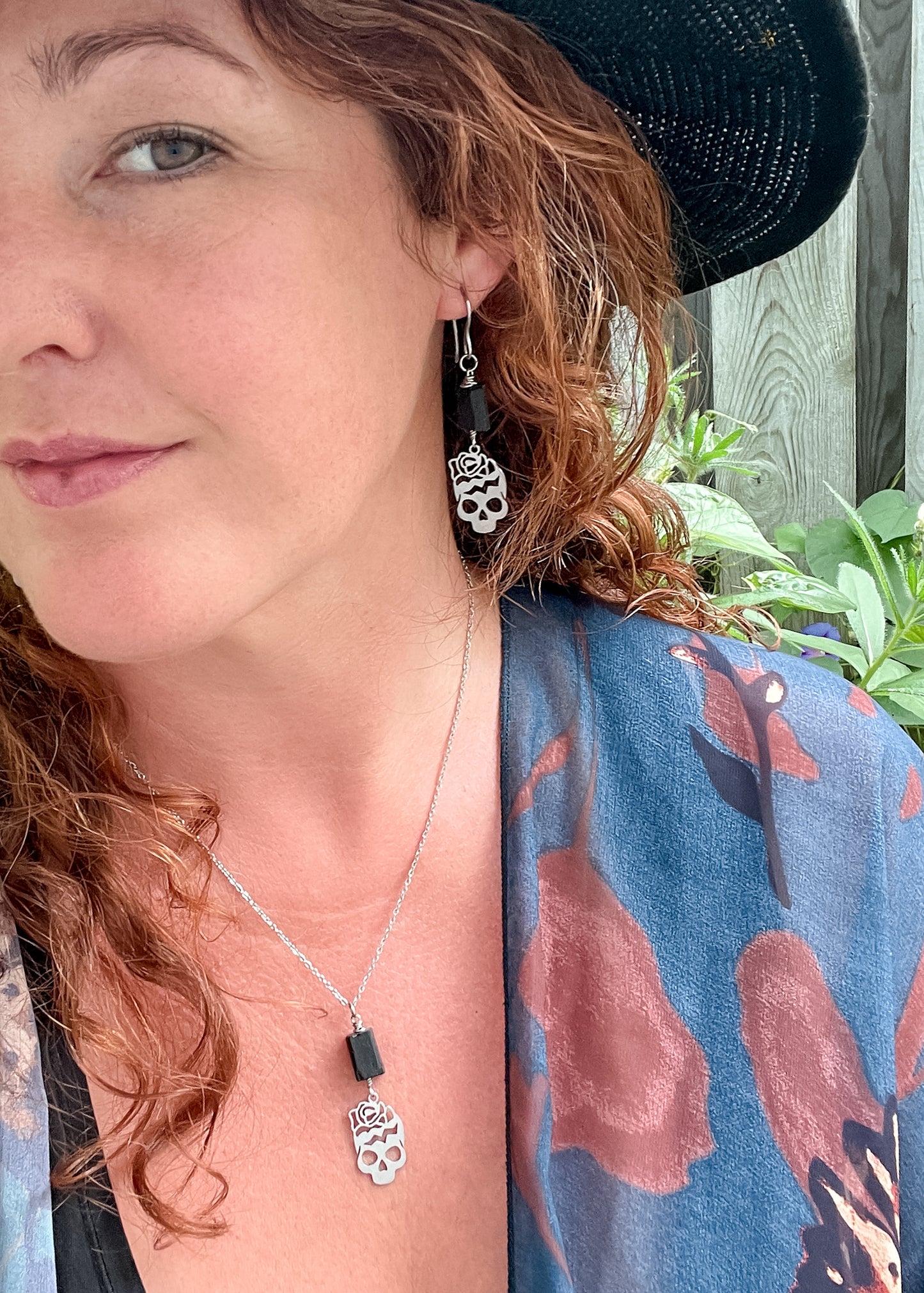 Black Tourmaline Skull Necklace