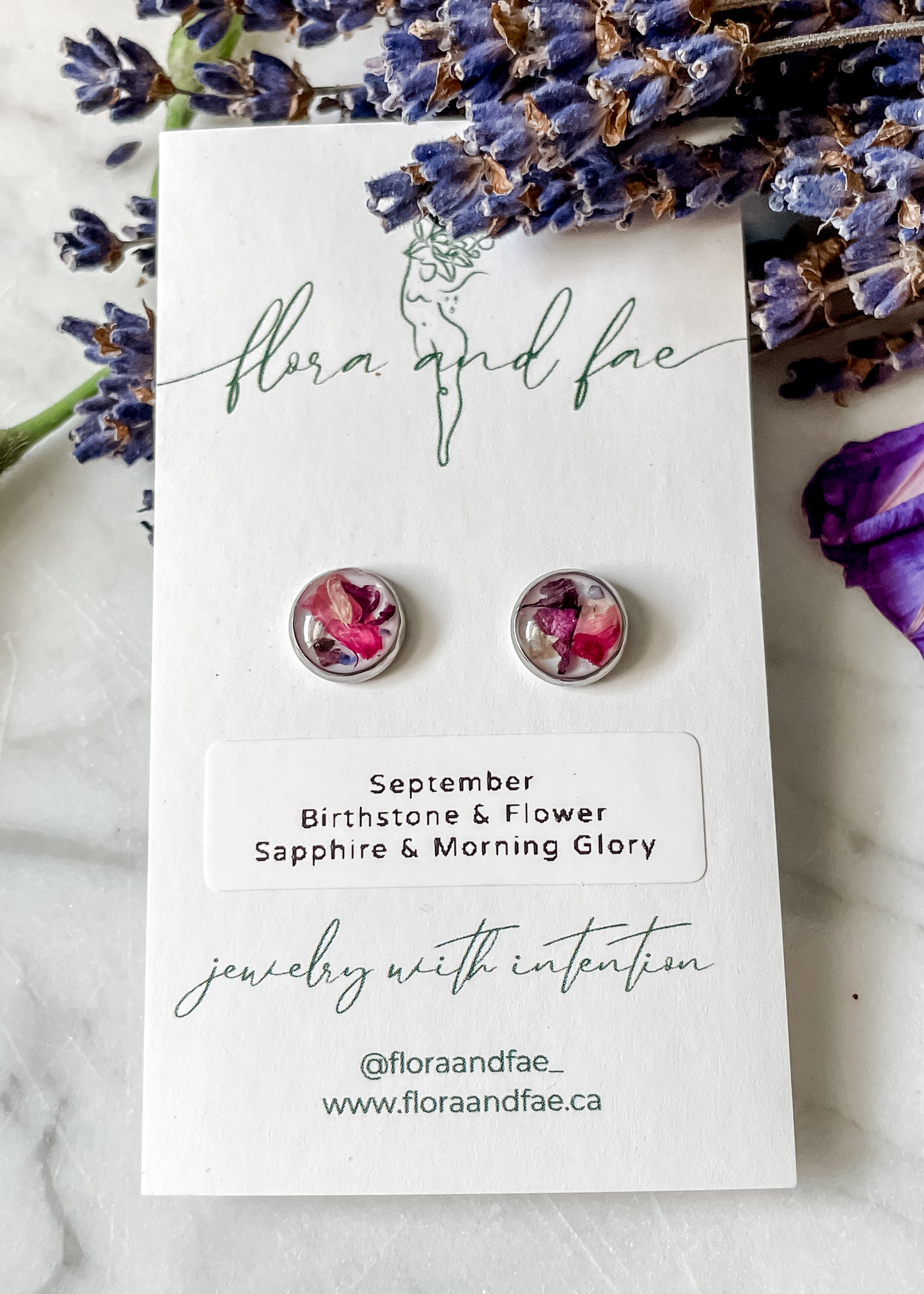 September Stud Earrings - Morning Glory & Sapphire