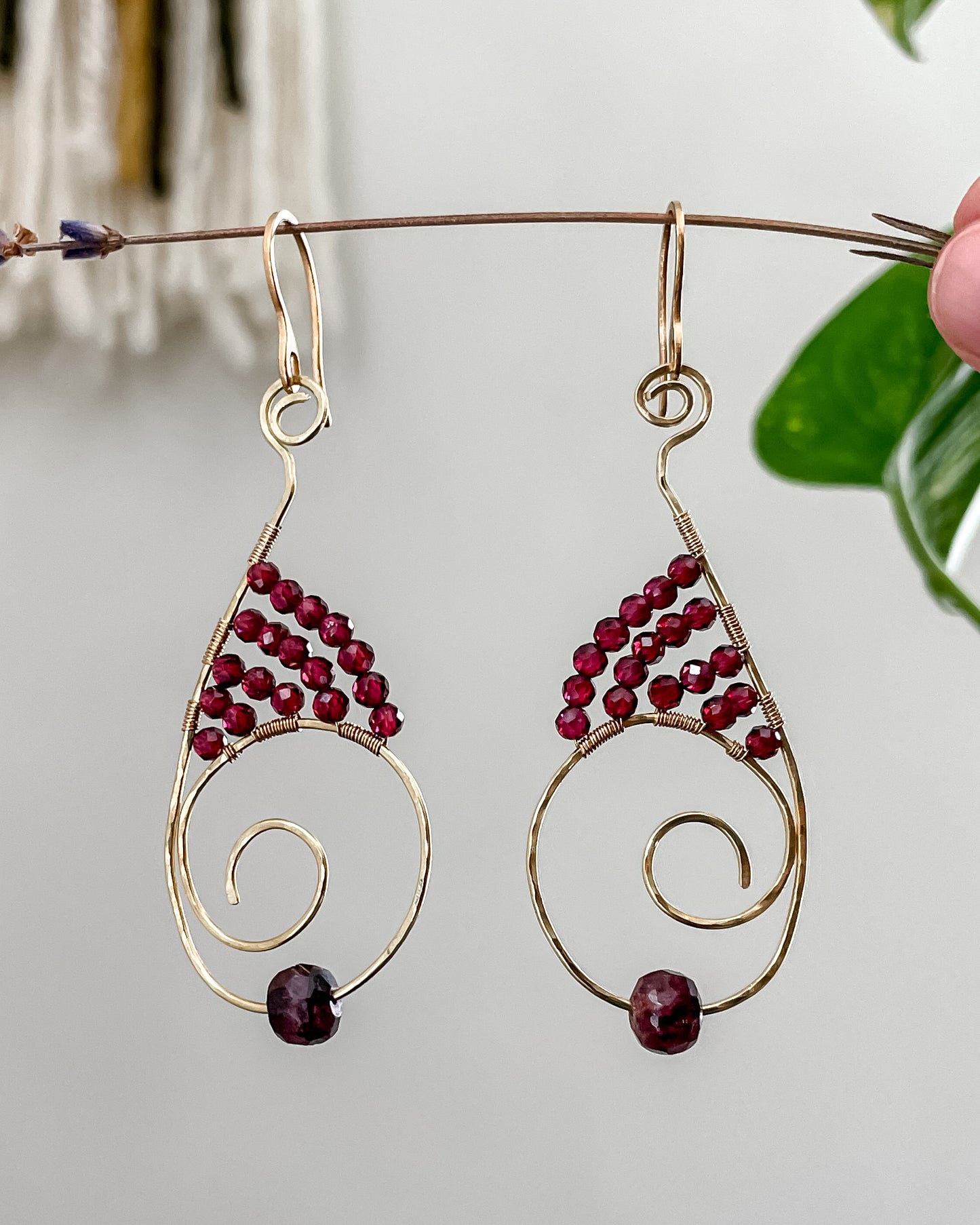 Garnet Spiral Earrings