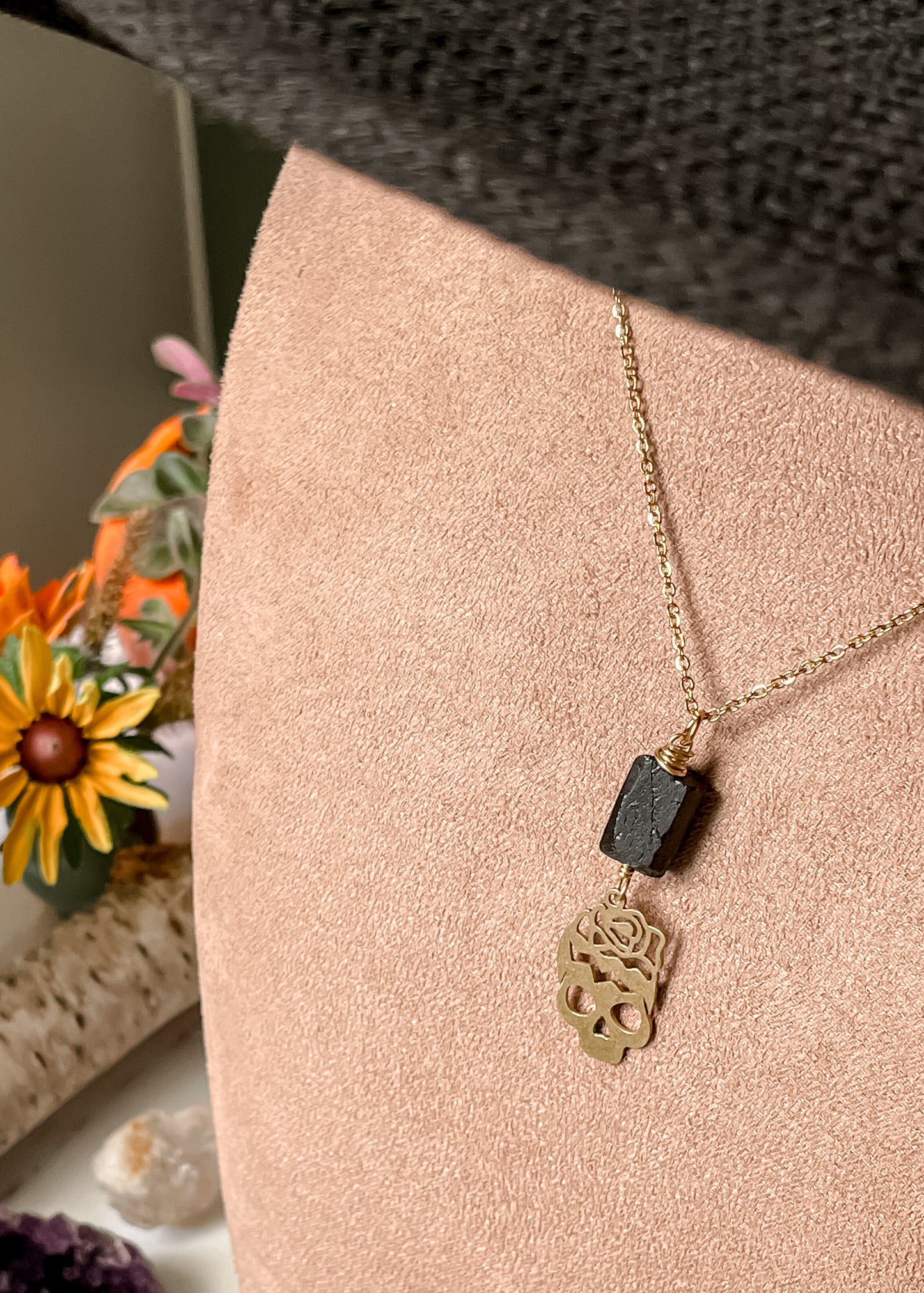 Black Tourmaline Skull Necklace