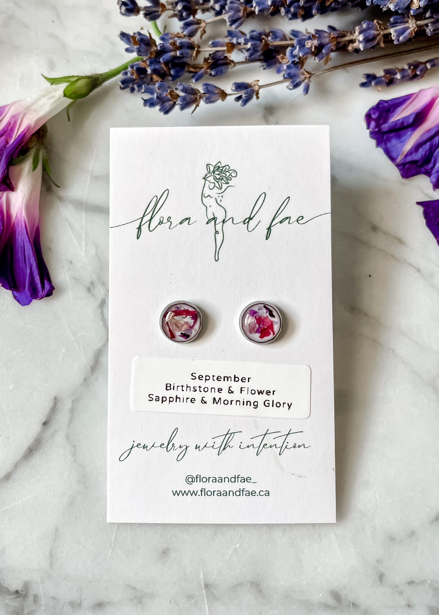 September Stud Earrings - Morning Glory & Sapphire