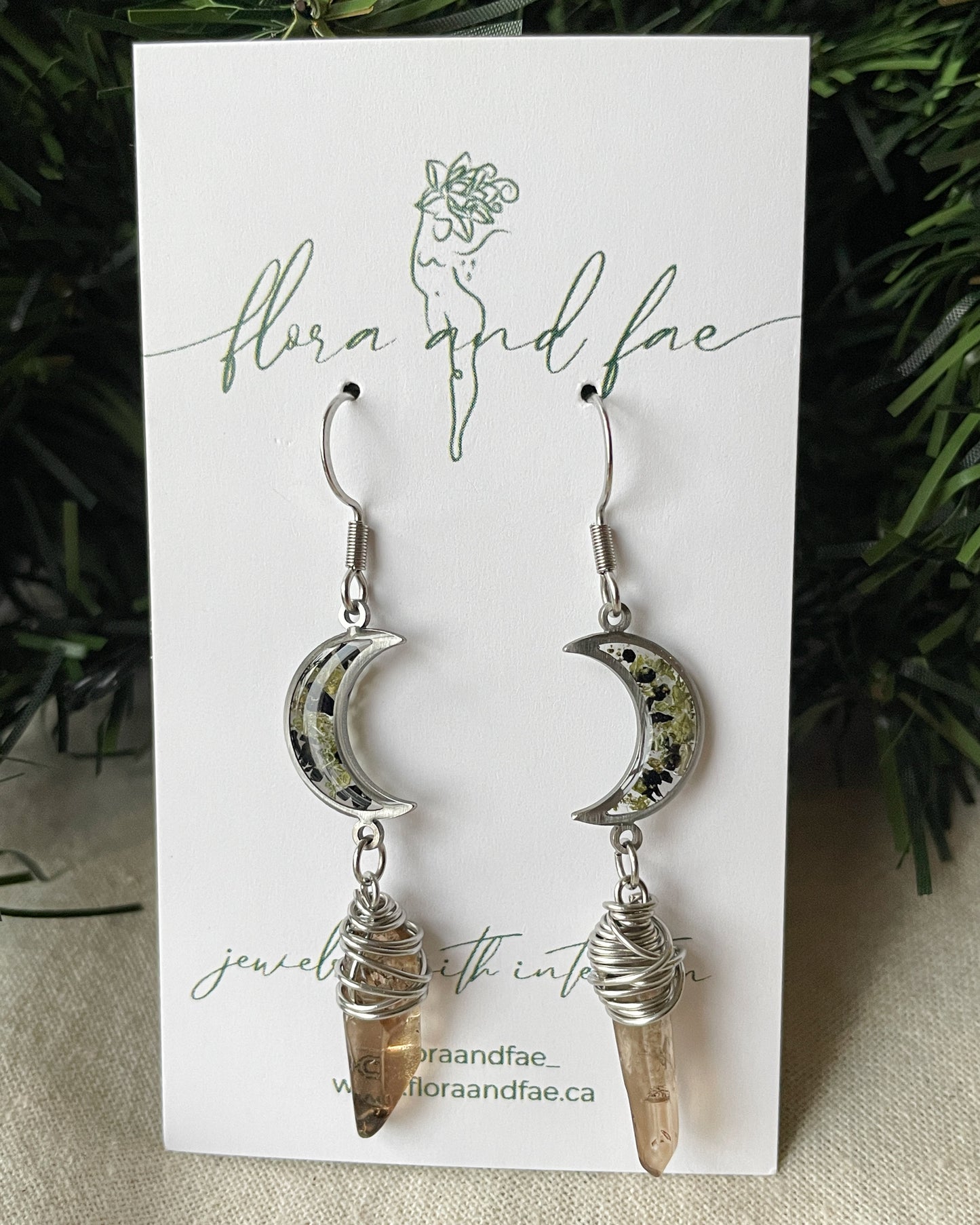 Sage, Tourmaline, & Smokey Quartz Earrings