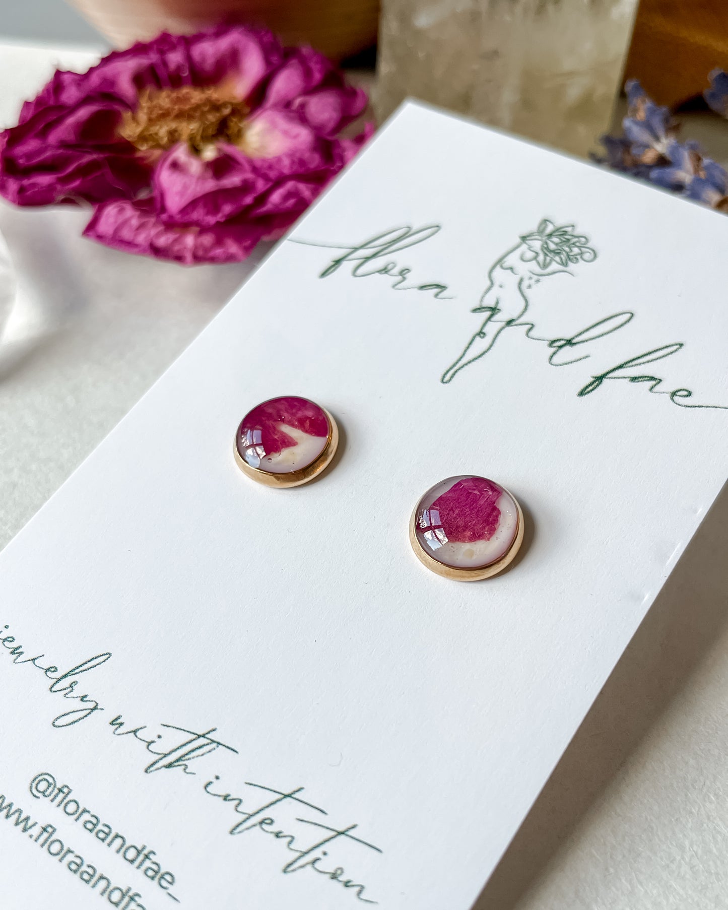 November Stud Earrings - Peony & Citrine