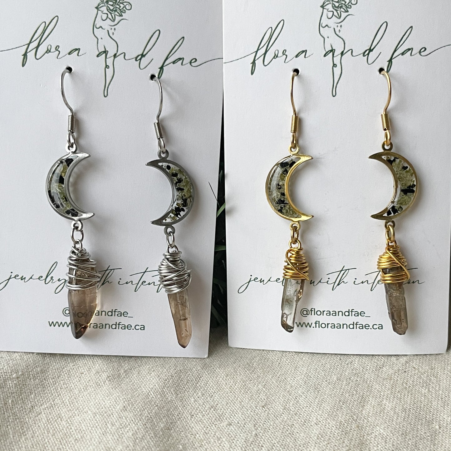 Sage, Tourmaline, & Smokey Quartz Earrings