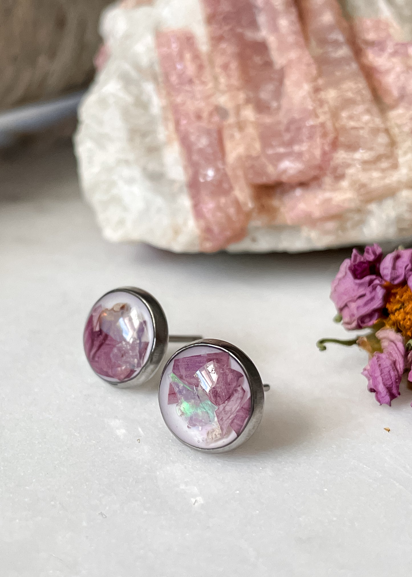 October Stud Earrings - Cosmo & Fire Opal